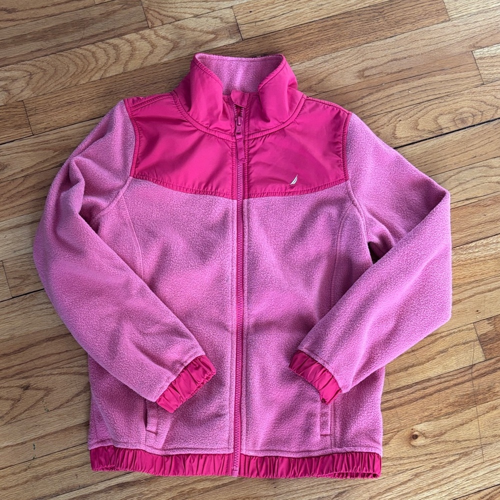 Nautica Vibrant Pink Fleece lightweight Jacket sz L 12/14